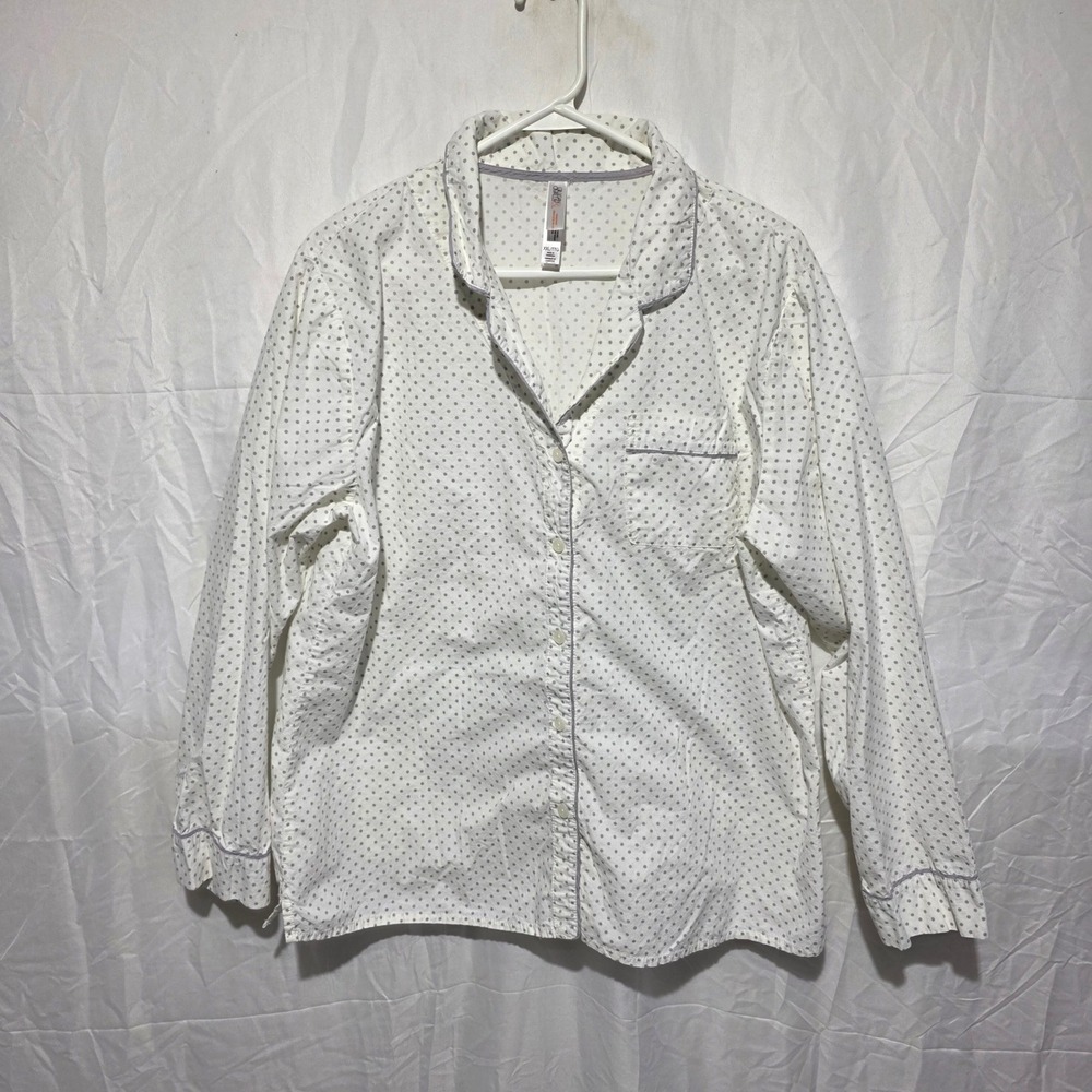 Gillian & O'Malley Womens XXL Pajama Set White Grey Polka Dot Cotton 2pc PJ Set